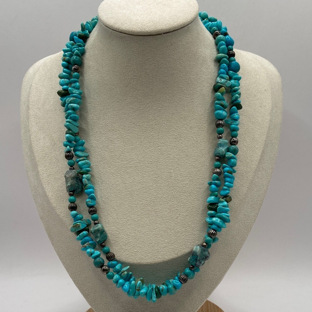 Carolyn Pollack Sterling Silver 925 Blue Turquoise Long Necklace 36”L